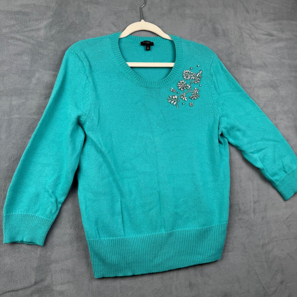 Talbots Turquoise Embellished Crewneck Sweater
